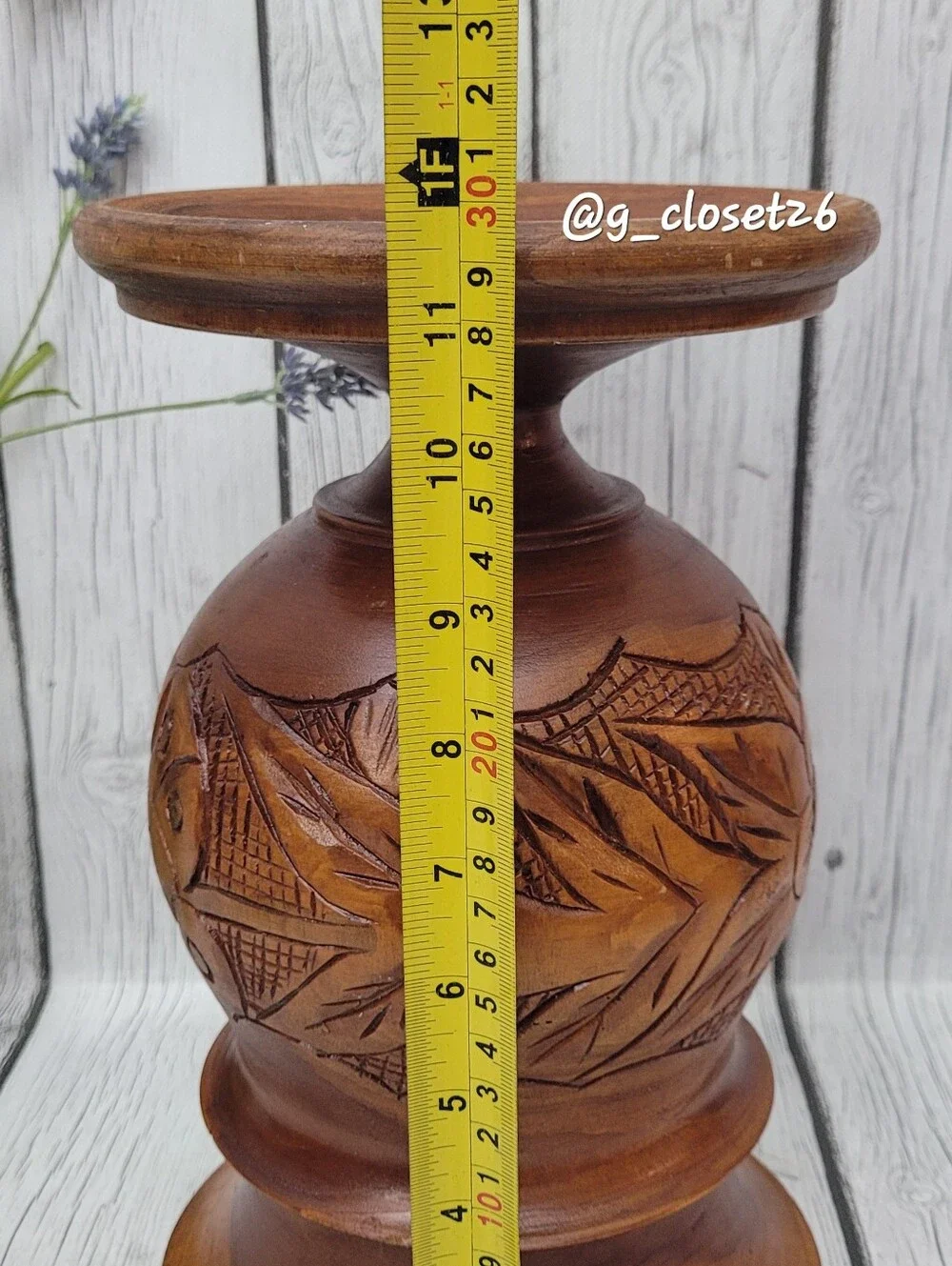 Handcrafted Brown Carved Wood Decorative Urn - Home Accents